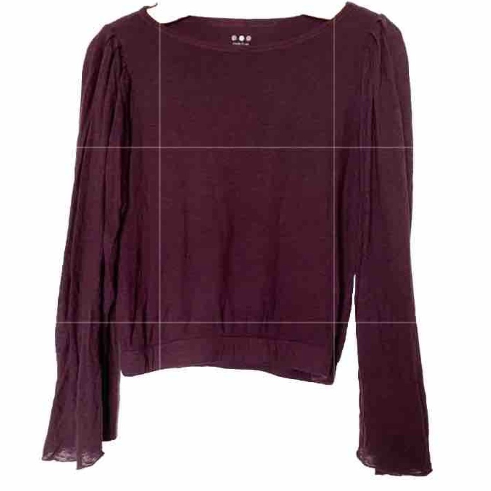 Three Dots Knit Cropped Bell Sleeve Top Wine S New